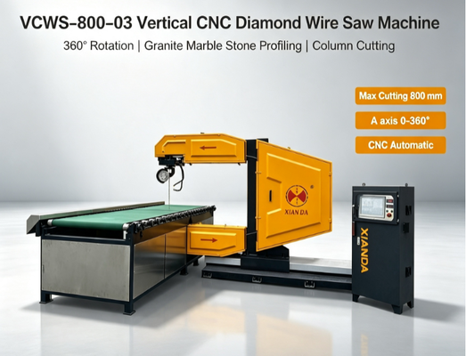 Máquina vertical CNC de serragem de fio de diamante com rotação de 360° para corte de curvas de mármore de granito.